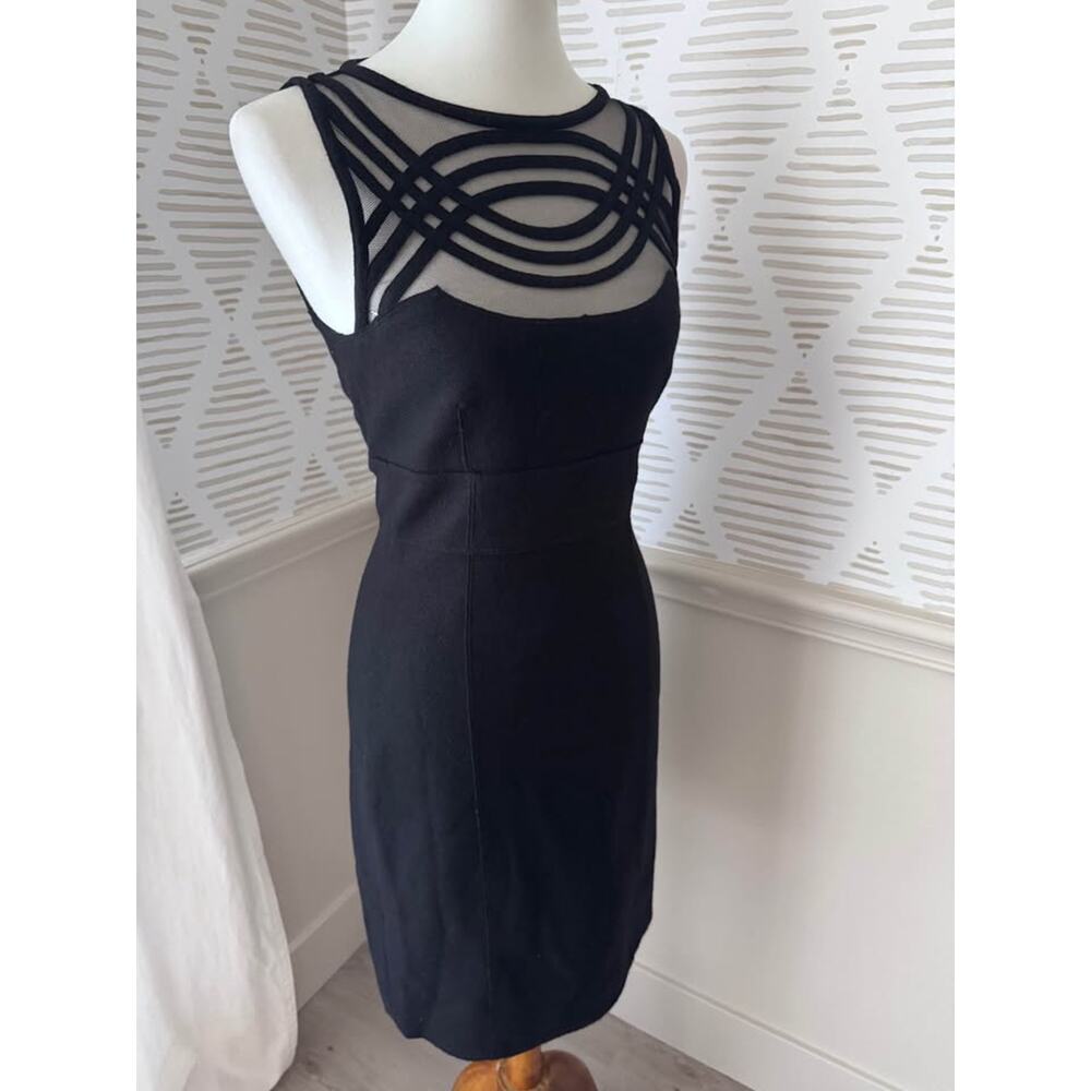 Susana Monaco Women’s Small Black Felt & Mesh Arched Geometric Bodycon Dress - Picture 10 of 10